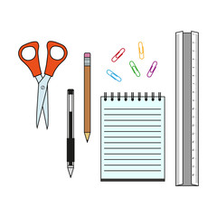 Sketched office and business icons with office elements. Graphic vector illustration