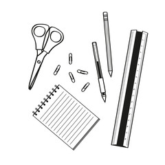 Sketched office and business icons with office elements. Vector illustration