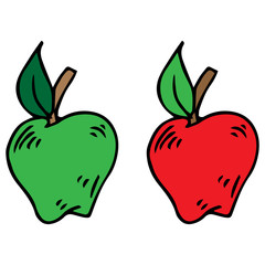 Green and Red Apple icon. Vector illustration of an apple. Hand drawn apple logo.