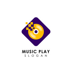 pixel music play logo design template. vinyl disc vector icon symbol design