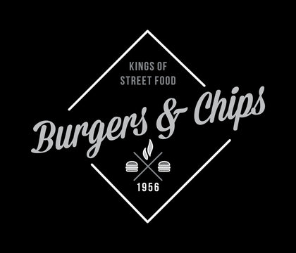 Burgers and chips kings white on black