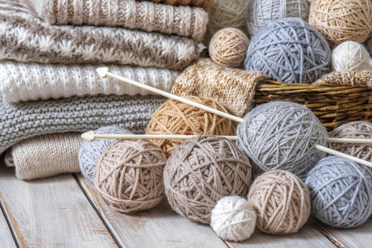 Basket with balls of yarn