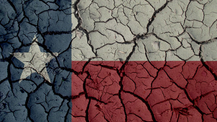 Political Crisis Or Environmental Concept: Mud Cracks With Texas Flag