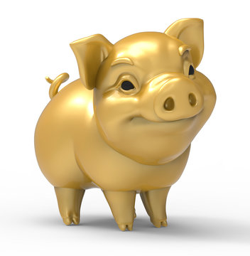 
yellow Golden pig - symbol of 2019 on the Chinese calendar on a white background 3d illustration