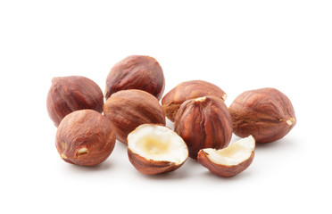 Hazelnuts isolated on the white background