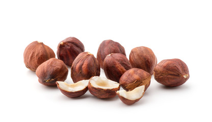 Hazelnuts isolated on the white background