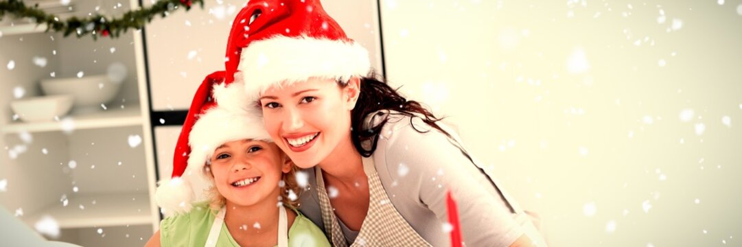 Composite image of portrait of a cute girl with her mother