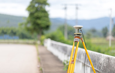 GPS surveying in field, Global Positioning System.