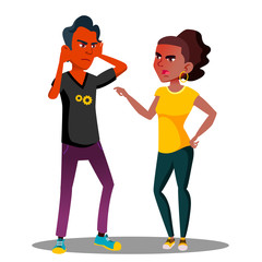 Teenager Guy Covering His Ears With His Hands To Not Hear Anything From Girlfriend Vector. Isolated Illustration