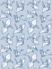 Origami cranes line fly pattern sketch