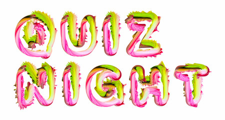 Quiz Night - pink and green text written on white background
