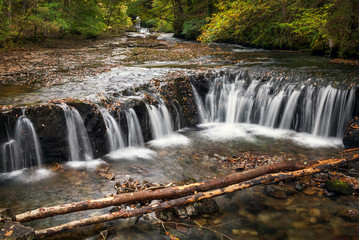 Fototapeta premium Horseshoe Falls waterfall on the Elidir Trail at the Brecon national park Wales UK