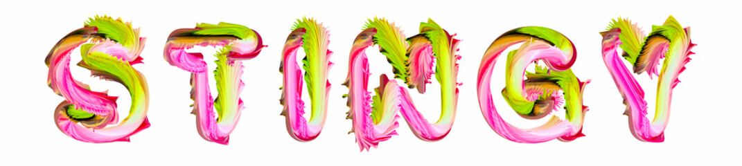 Obraz premium Stingy - pink and green text written on white background