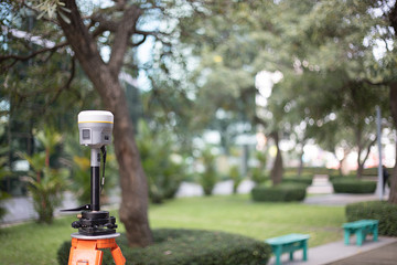 GPS surveying in field, Global Positioning System.