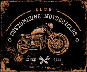 Old motorcycle on a dark background. Retro motorcycle. Club customizing motorcycles