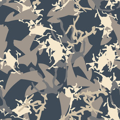 UFO military camouflage seamless pattern in different shades of beige and blue colors