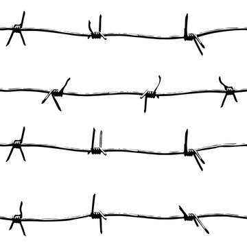 Barbed wire Seamless vector pattern on white background.