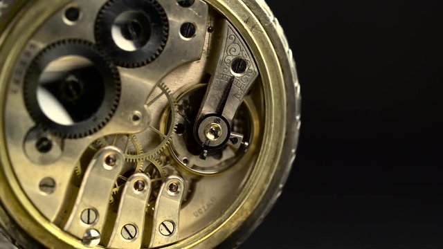 Gears and mainspring in the mechanism of a pocket watch