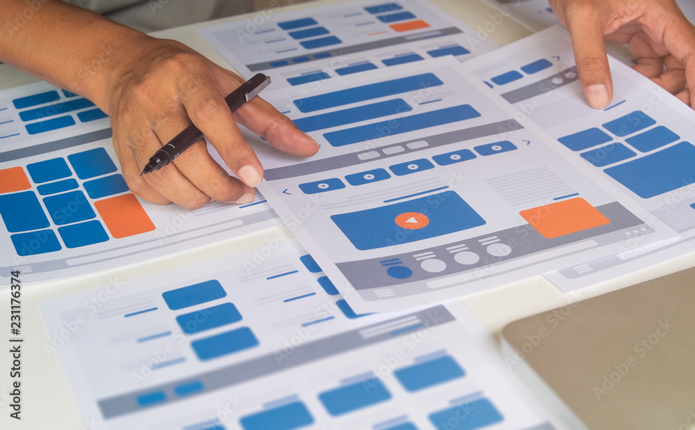 Poster website designer creative planning application developer development draft sketch drawing template l