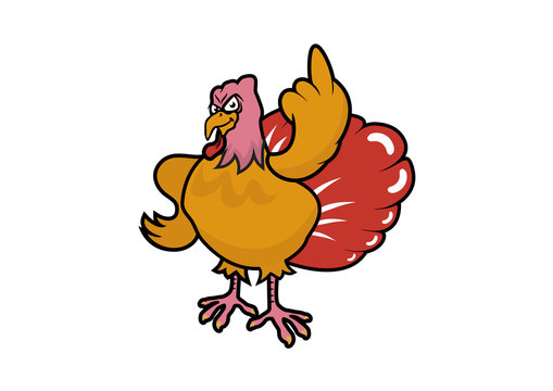 Turkey with raised middle finger vector. Funny Thanksgiving vector illustration. Turkey cartoon character. Bird cartoon character on a white background