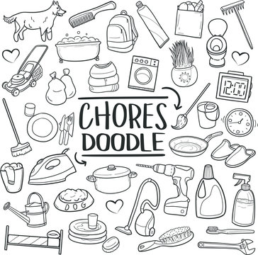 Chores Home Work Traditional Doodle Icons Sketch Hand Made Design Vector