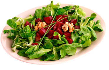 BEETROOT AND LAMBS LETTUCE SALAD ON WHITE