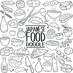 Japanese Food Restaurant Traditional Doodle Icons Sketch Hand Made Design Vector