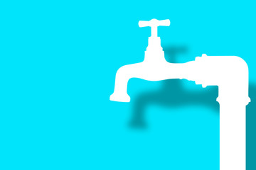 Outline of a water brass faucet isolated on solid color background - concept image with copy space