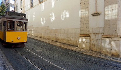 old historical tram in the city of lisbon