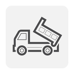 Dump truck vector icon. May called tipper truck, dumper trailer or tip lorry. Heavy machine equipment or vehicle for construction to load, unload, carrier, transport and delivery sand, rock and gravel