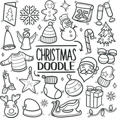 Happy Christmas Traditional Doodle Icons Sketch Hand Made Design Vector