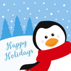 Christmas card with penguin