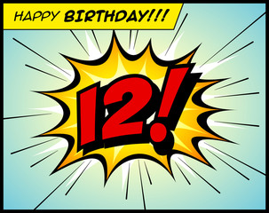 Happy Birthday postcard, in a vintage style comic book bubble sound effect  - Vector EPS10.