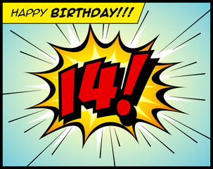 Happy Birthday postcard, in a vintage style comic book bubble sound effect  - Vector EPS10.