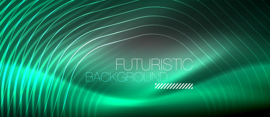 Naklejka premium Neon glowing lines, magic energy space light concept, abstract background wallpaper design