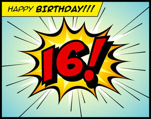 Happy Birthday postcard, in a vintage style comic book bubble sound effect  - Vector EPS10.