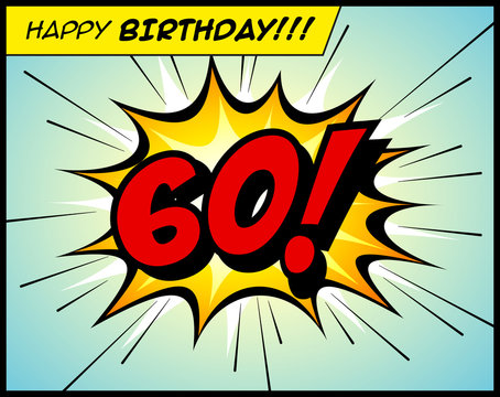 Happy Birthday postcard, in a vintage style comic book bubble sound effect  - Vector EPS10.