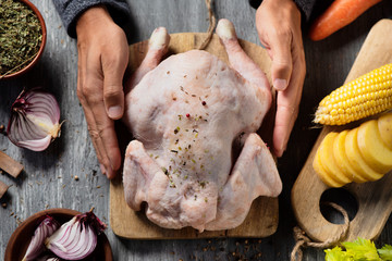 young man preparing a turkey