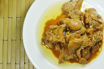 fried chicken with sweet soy sauce on dish