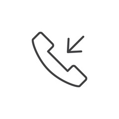 Incoming call outline icon. linear style sign for mobile concept and web design. Telephone call and arrow simple line vector icon. Symbol, logo illustration. Pixel perfect vector graphics
