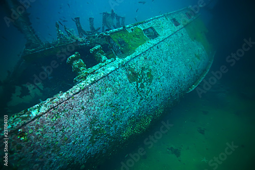 Shipwreck Diving On A Sunken Ship Underwater Landscape