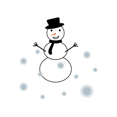Snowman icon illustration and snowflakes. Vector