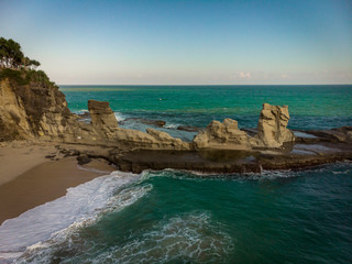 Fototapeta premium Aerial view of Klayar beach with rock tower, East Java, Indonesia