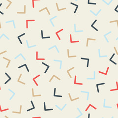 Memphis style  seamless pattern. Corners, turned in different directions. Multicolored.