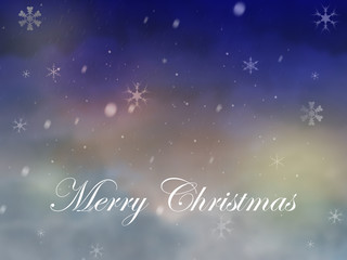 Merry Christmas Greeting with colorful sky and snow flakes