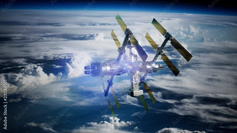 Wall mural earth and outer space station iss. elements of this image furnished by nasa.
