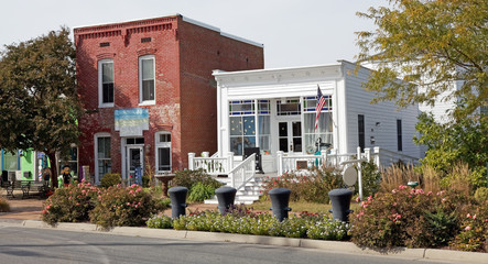 Vintage small coastal island town main street. Chincoteague, Virginia.