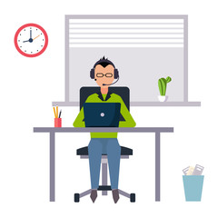 Vector modern flat character design on businessman at work