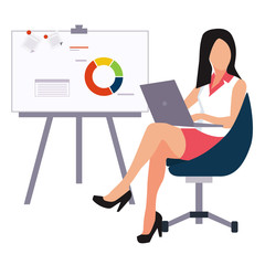 beautiful young business woman presenting with a pointer and board