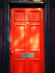 Red Door with blue frame